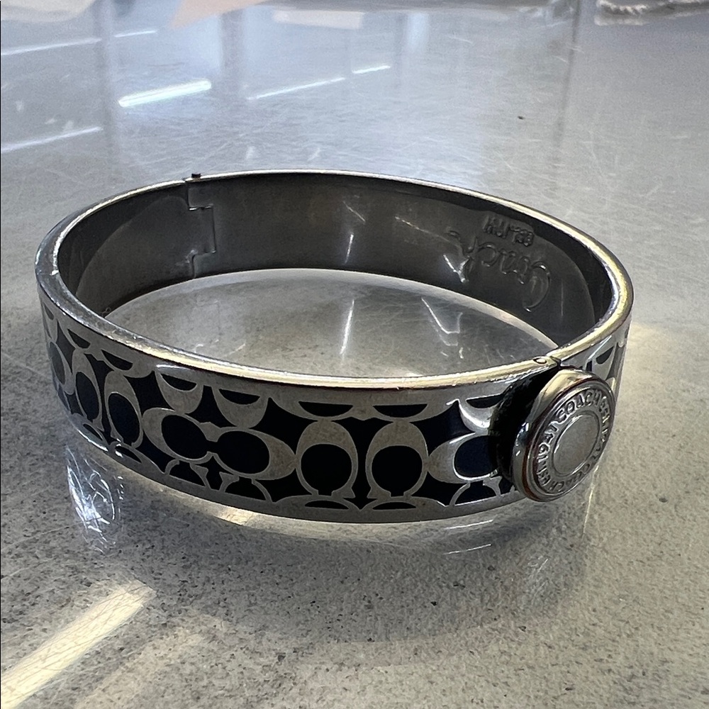 Coach Black and Silver Logo Bangle